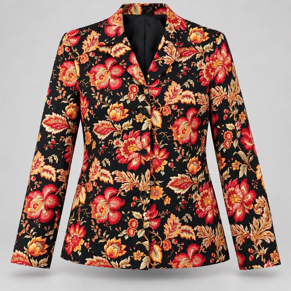 Talbots Floral Blazer Size 10 Black Red Cotton Dark Academia Botanical Autumnal